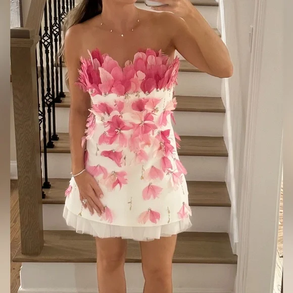 Badgley Mischka | Dresses | Badgley Mischka Pink And White Feather Dress |  Poshmark